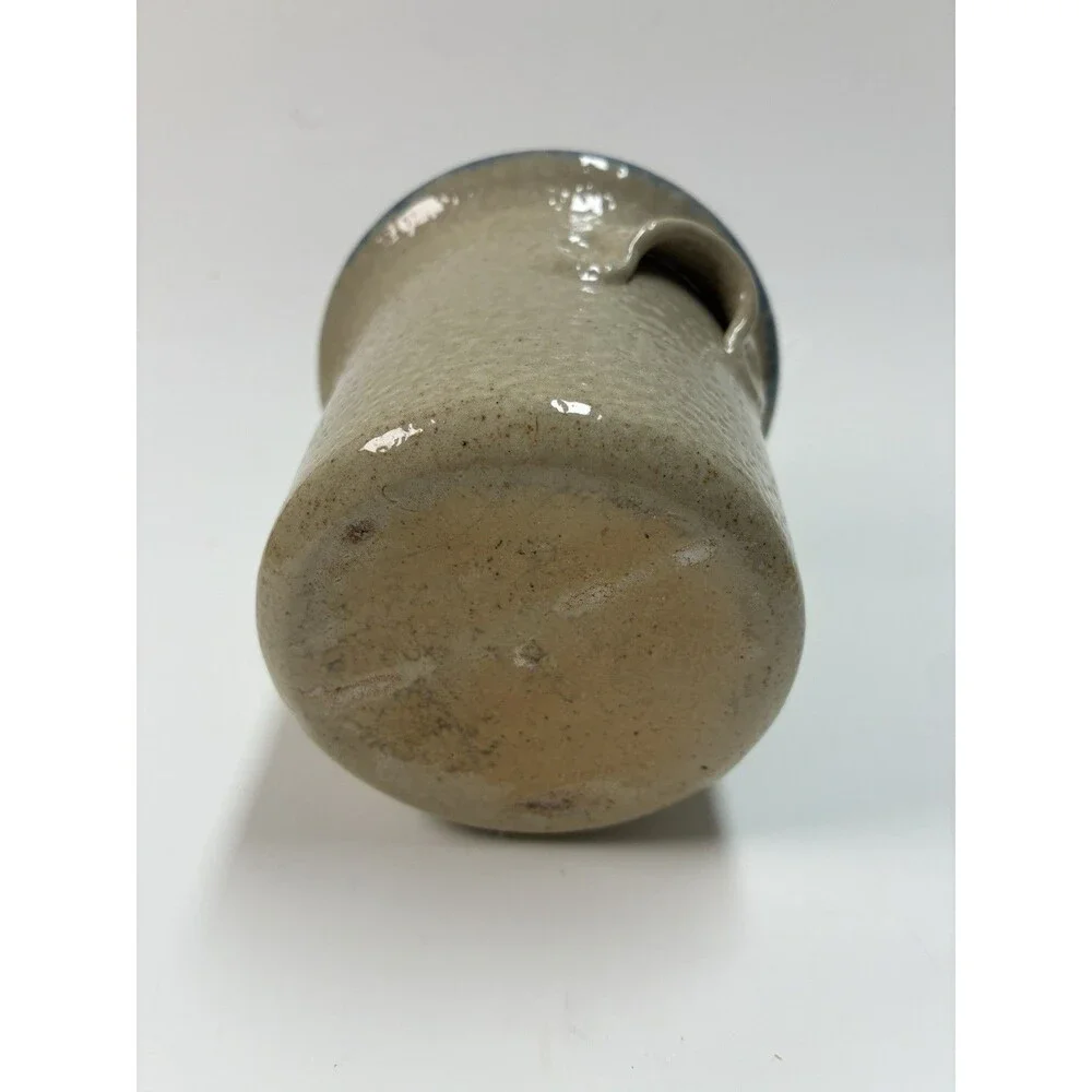 Handmade Two Handled Salt-Glazed 4” Crock With Blueberry Basket Design Country